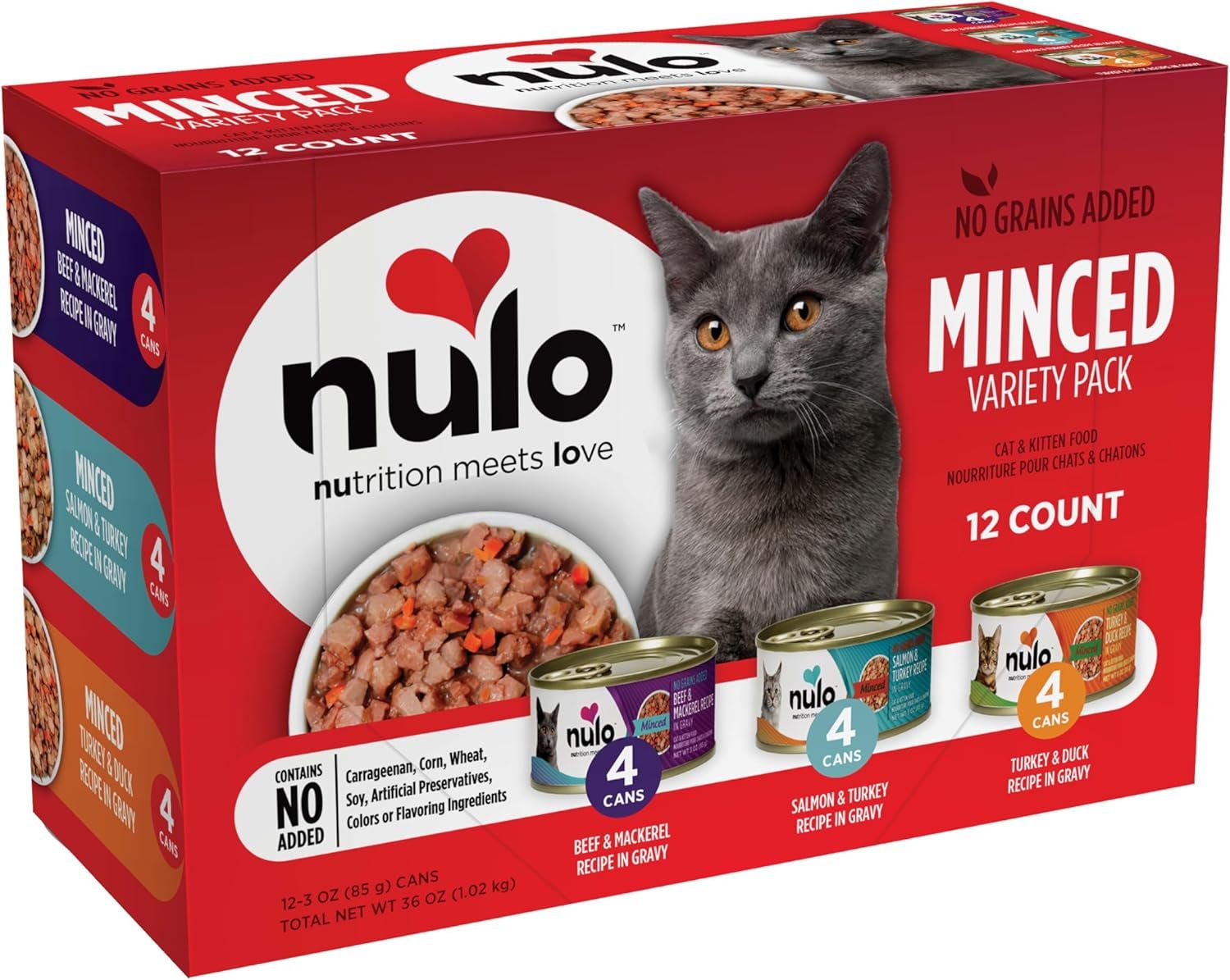 Nulo Variety Flavors Grain-Free Minced Wet Canned Cat Food, 3 Ounce (Pack of 12)