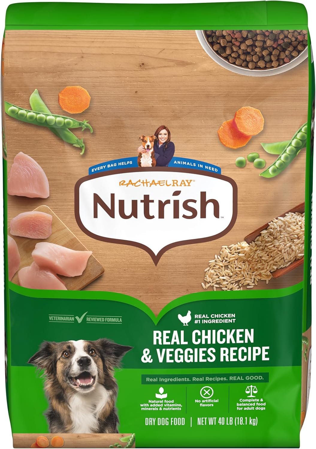 Nutrish Rachael Ray Adult Dry Dog Food Real Chicken & Veggies Recipe, 40 lb. Bag (Packaging May Vary)