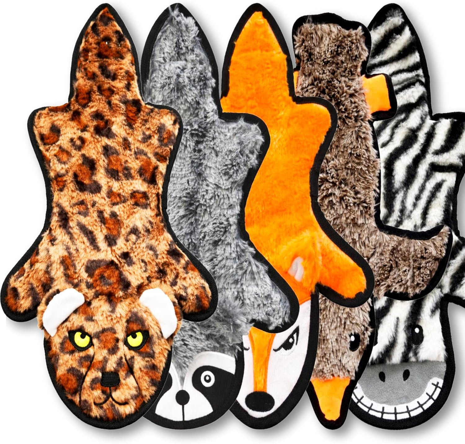 Jalousie 5 Pack Ultra Tough No Stuffing Squeaky Dog Toys for Large Dogs No Mess Interactive Durable Plush Chew Toy Indestructible Dog 6 Layers (5 Pack Strong Plushy Animal Pattern, Large to XLarge)