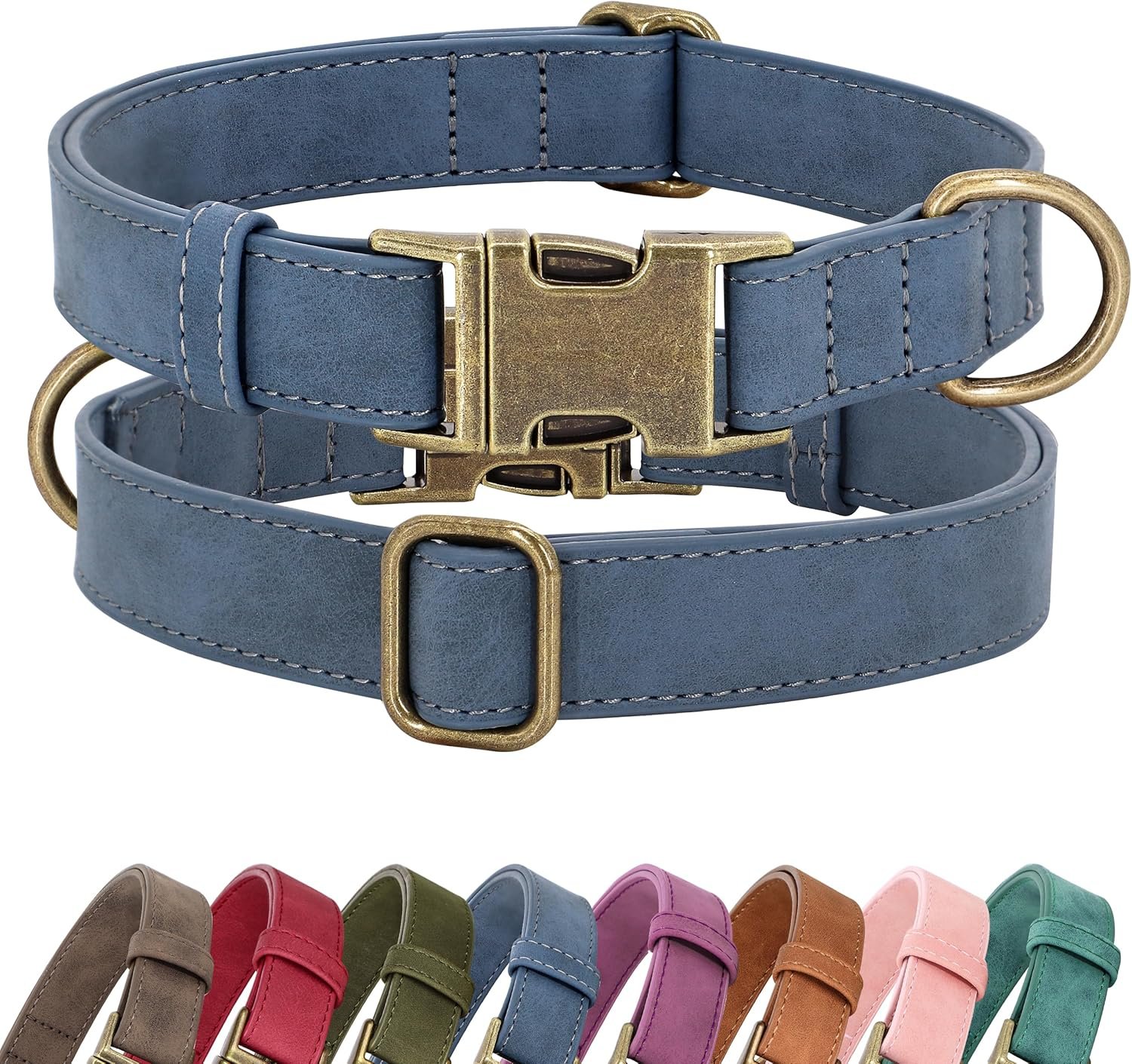 Didog Soft PU Leather Dog Collar, Stylish Quick Released Dog Collars for Small Dogs, Easy Clean Adjustable Pet Collar for Daily Walking, Blue, S Fit 10-15″ Neck