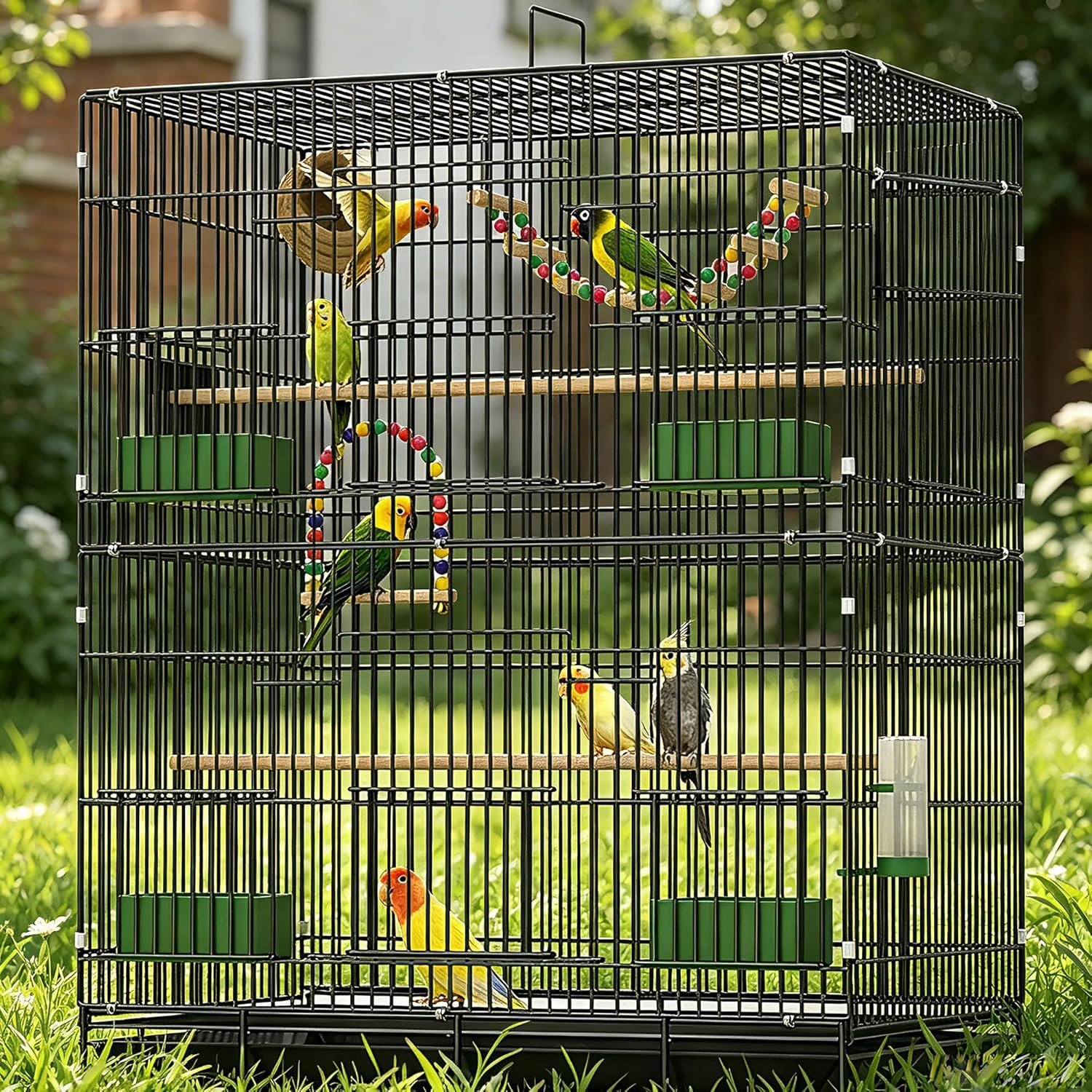 30-inch Folding Parrot Medium Bird Cage, Hanging Bird Cage for Parakeets Finches Canaries Lovebirds Cockatiels Budgies Small Quaker Conures Travel Pet Flight Birdcage with Swing and Perch