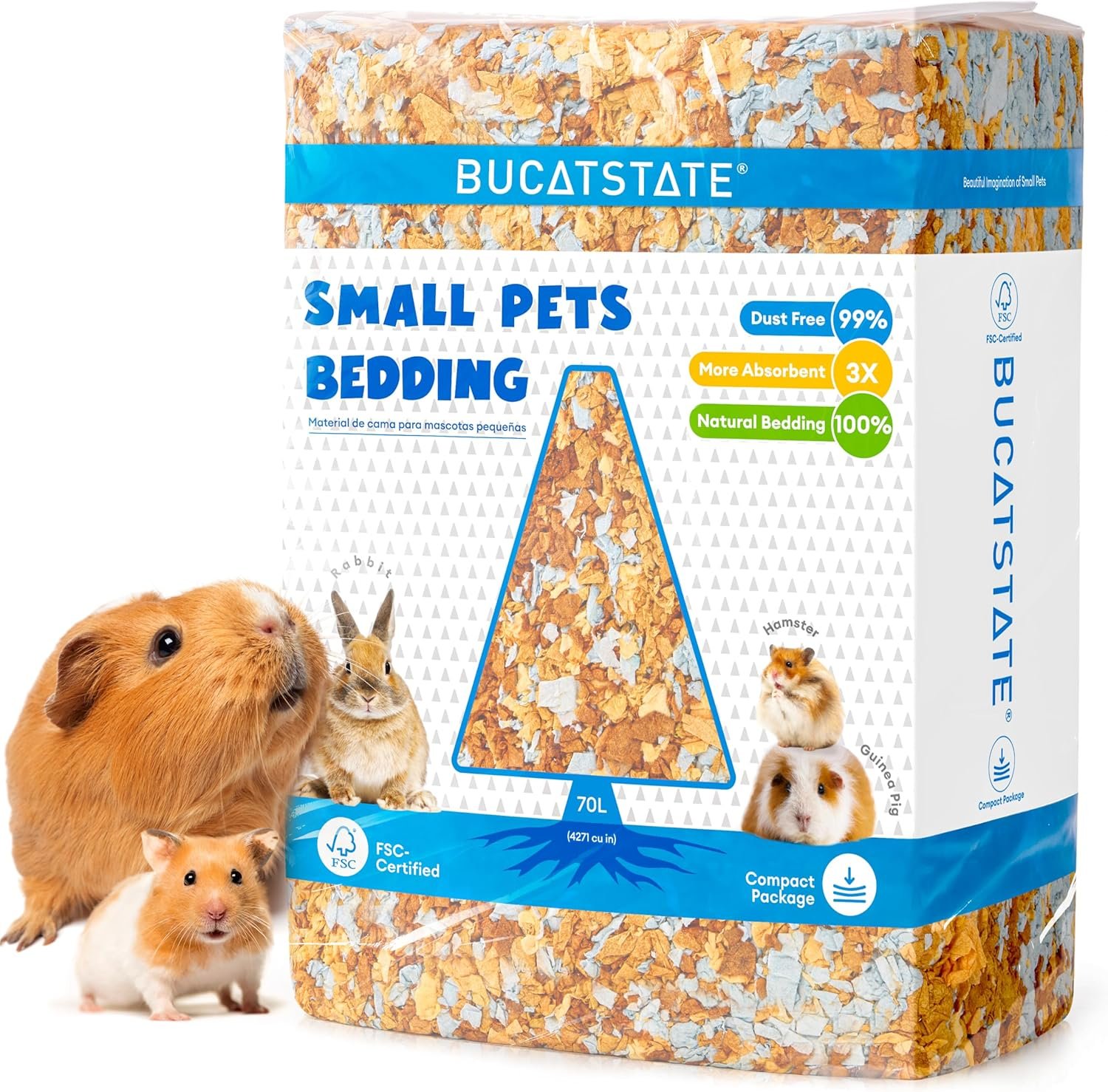 BUCATSTATE Hamster Bedding 70L, Truly 99% Dust-Free Small Animal Paper Bedding Odor Control, Cozy Hamster Litter for Rabbit Rat Syrian Dwarf Hamsters Gerbils (Harvest Sunset​)