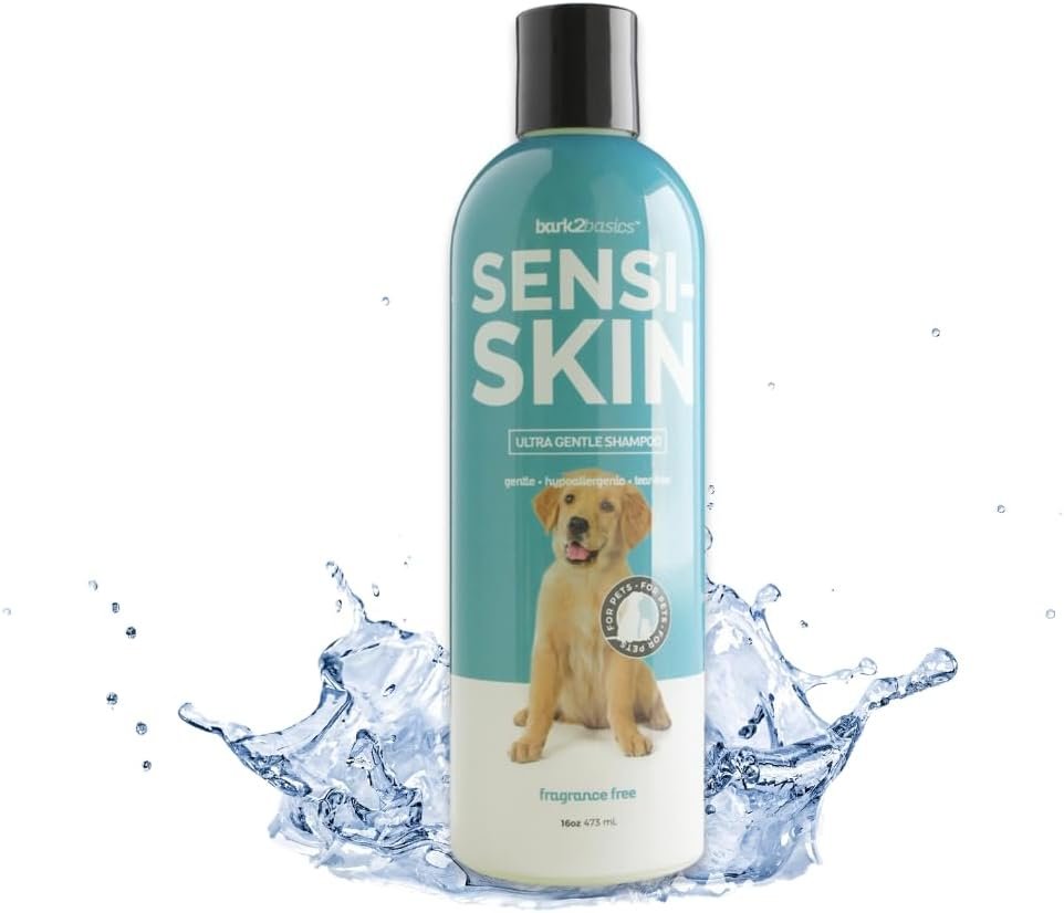 Bark2Basics Sensi-Skin Hypoallergenic Shampoo, 16 oz – Naturally Derived, Sensitive Skin Pet Shampoo, Gentle, No Fragrance, Non-Irritating, for Dogs with Allergies and Dry, Itchy Skin