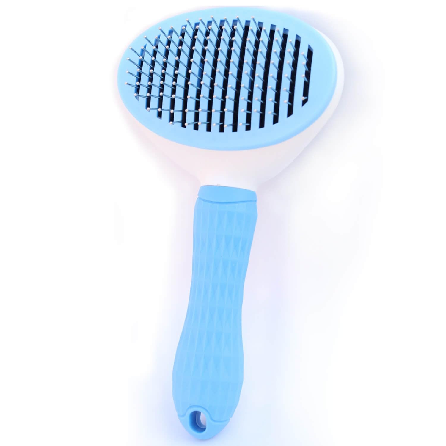 Self-Cleaning Slicker Brush for Dogs Cats – Upgraded Deshedding Grooming Tool with One-Click Clean, Ergonomic Grip & Gentle Massage Tips – Ideal for Long/Short Haired Pets, Blue