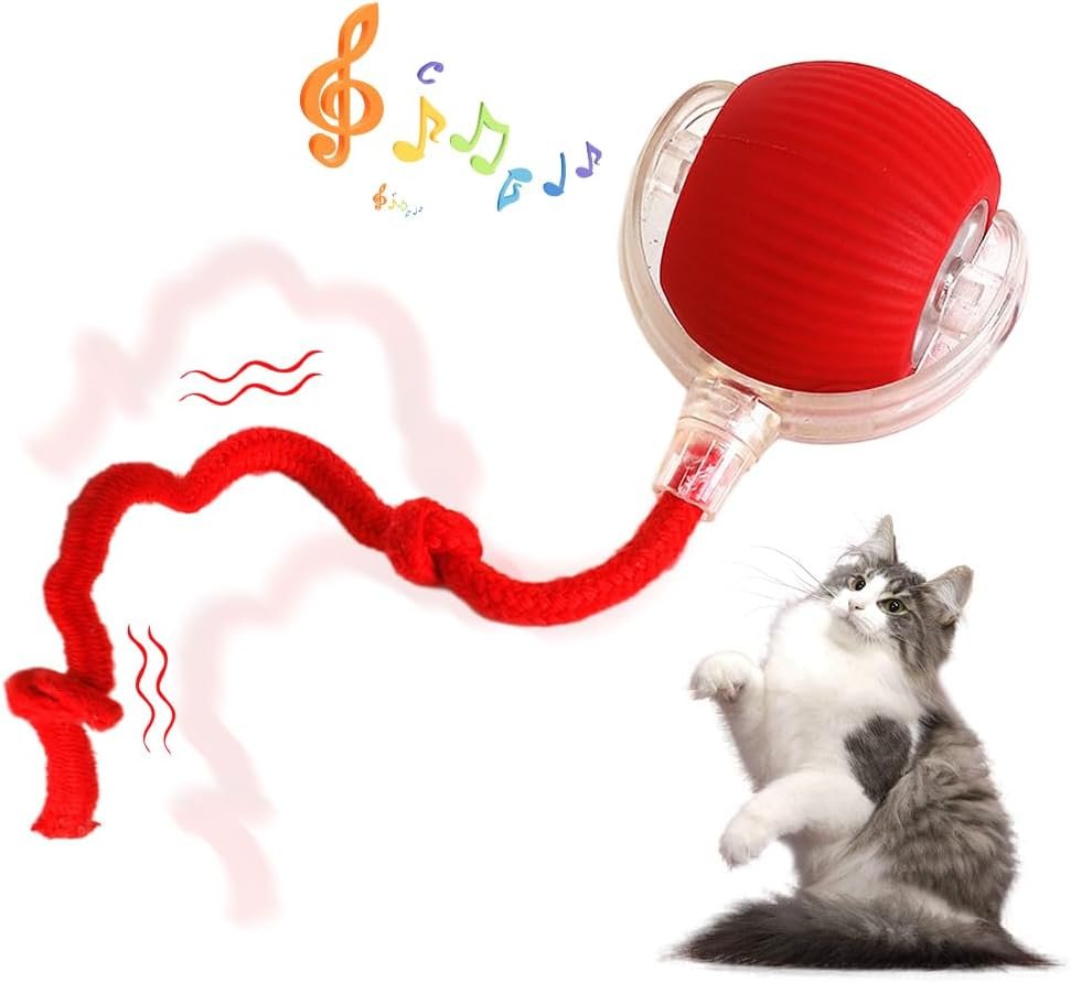Interactive Cat Toys for Indoor Cats, Interactive Pet Toy Ball, Cat Toy Ball for Bored Indoor Cats, Smart Rolling Ball for Dogs & Cats (Red)