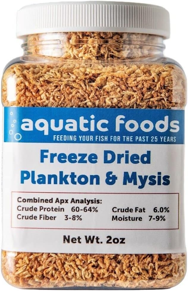 Plankton & Mysis Shrimp -Freeze Dried Floating Small Plankton/Mysis for Marines, Corals, Anemones, Koi & Pond Fish, Cichlids, All Tropical Fish…2oz Small Jar