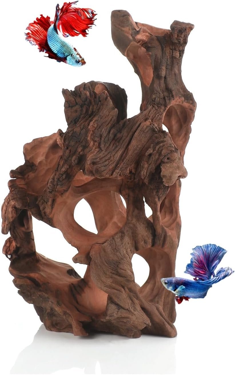 Natural Wood Aquarium Cave Betta Fish Hideout for Aquarium Fish Tank Decorations-Reptile Hide-Snake Hide-Cave for Cichlids Habitat Shelter for Crayfish Shrimp and Other Aquatic Pets 9-11.8″