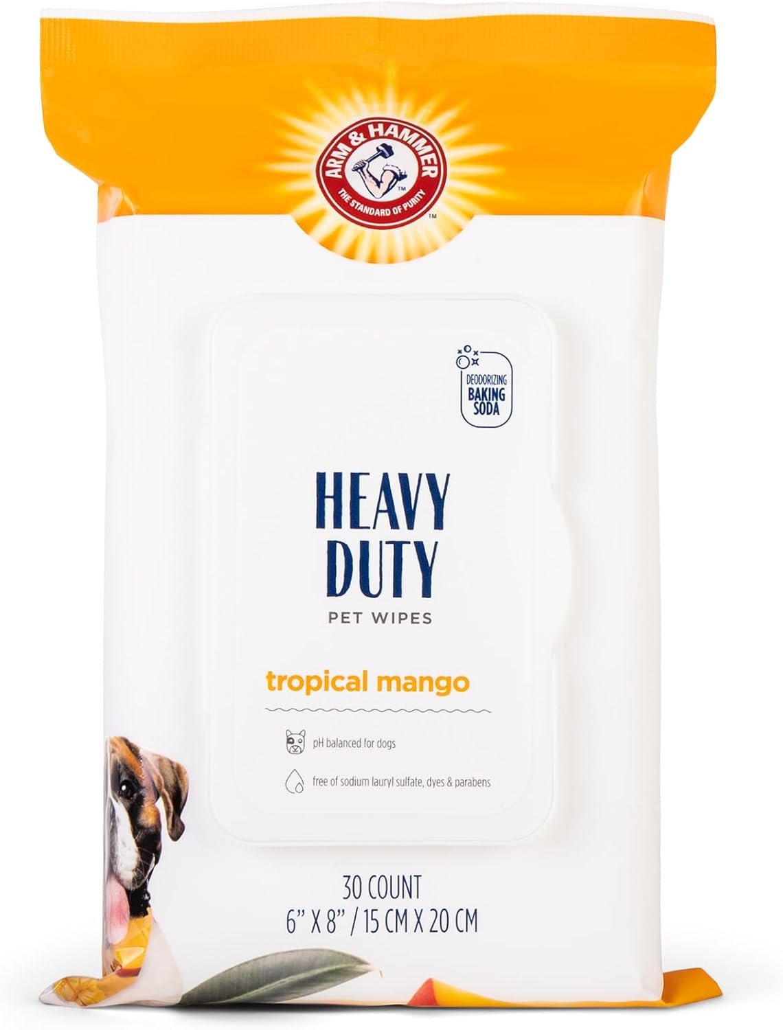 Arm and Hammer for Pets Heavy Duty Multipurpose Dog Bath Wipes, Mango Scent, Travel Size – All Purpose Wipes That Remove Odor and Refresh Dog Coat Between Baths, 30 Count