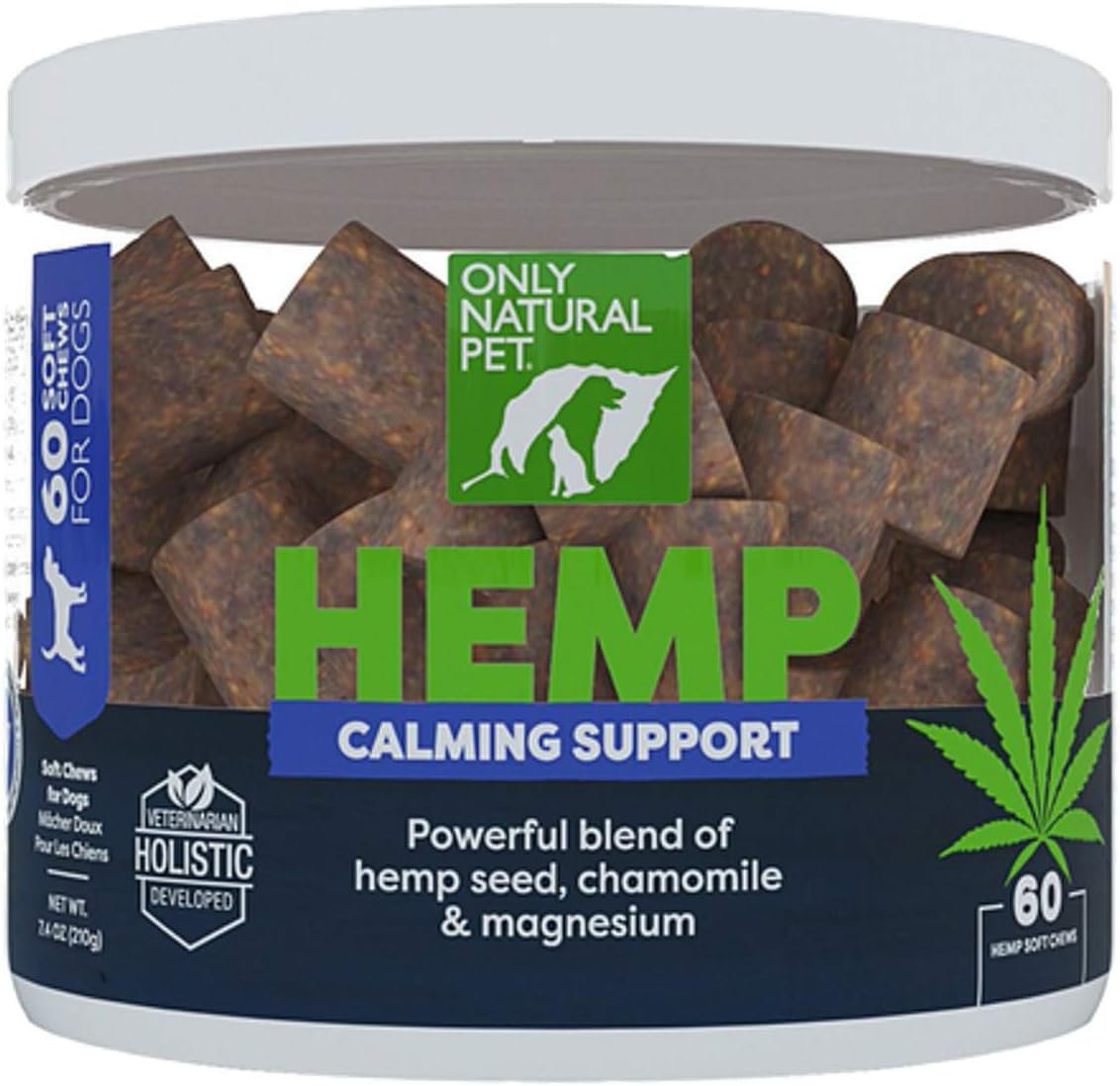 Only Natural Pet – Natural Hemp Soft Chew Bites for Dog Stress & Anxiety Relief – L-Theanine, Chamomile & Lemon Balm – Calming Chews for Dogs – 60 Count