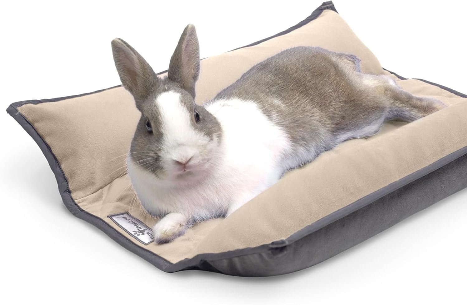Paw Inspired Snuggle Bunny Bolster Bed for Rabbits, Cats, Dogs, Small Pets, 17×17-Inch Reversible Fleece Flop Bedding with Padded Sides (Gray/Beige)