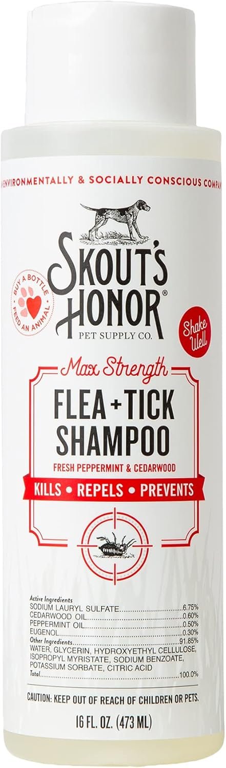 Skout’s Honor Flea and Tick Shampoo for Dogs – Natural Peppermint & Cedarwood Formula, Helps to Protect from and Against Fleas, Ticks, and Mosquitos, 16 oz