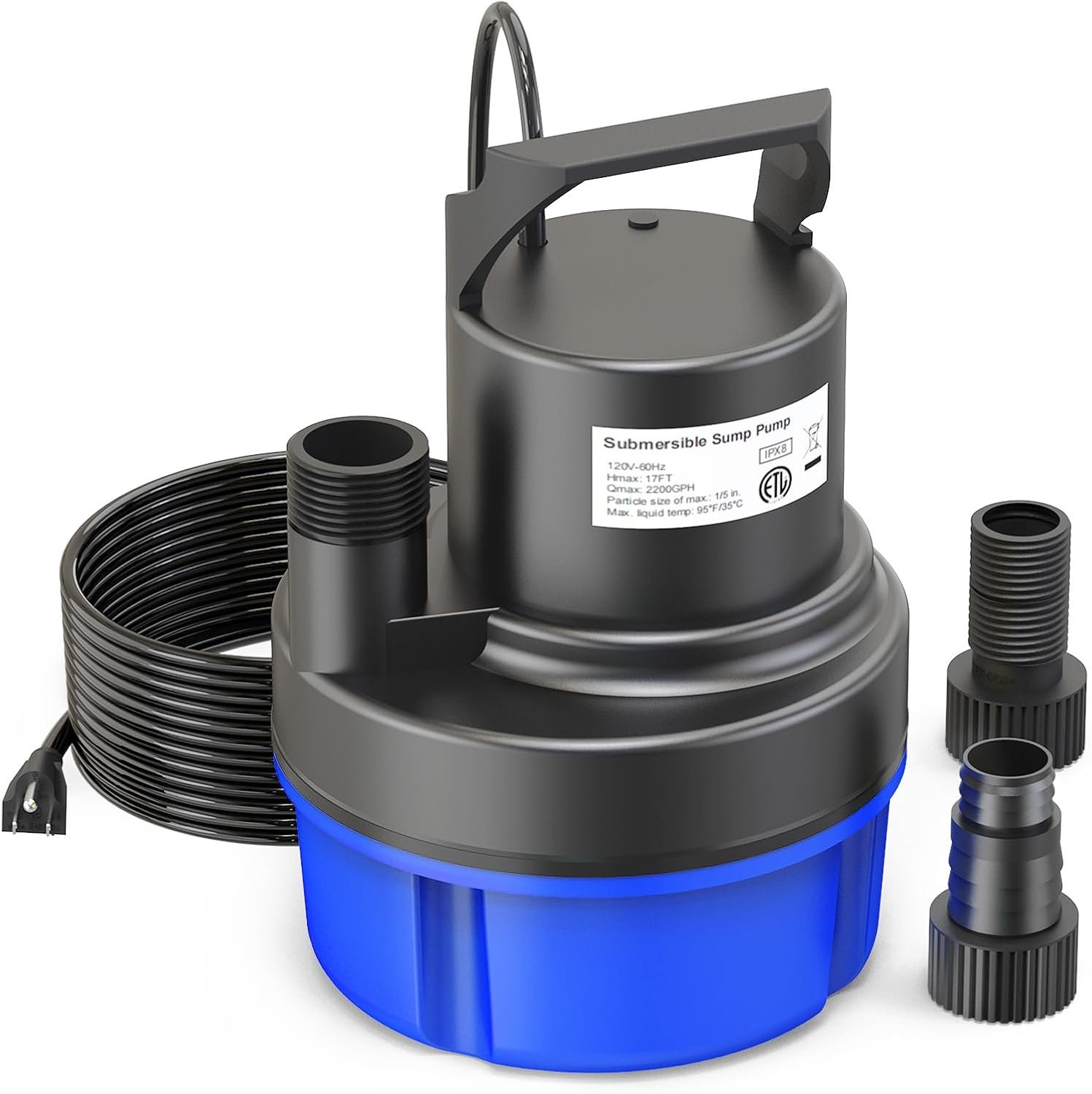 AgiiMan 1/2HP Submersible Water Pump, 2200GPH Portable Sump Pump for Pool Draining, Pool Cover Pump with 25FT Power Cord for Basements, Pool, Fountains, Hot Tub, Garden, SkyBlue