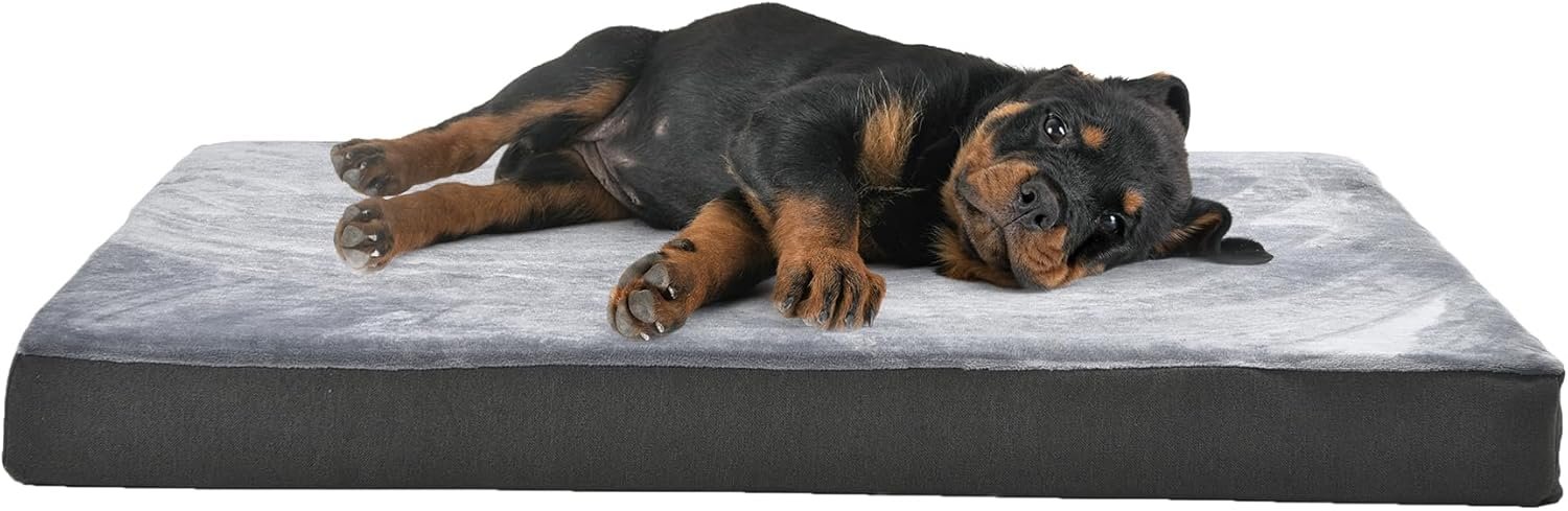 Amazon Basics Washable Dog Bed with Cooling Gel Memory Foam, Pressure-Relief Support for Dogs up to 50lbs, Non-Slip Bottom, Removable Cover, Large (35″ x 22″), Grey