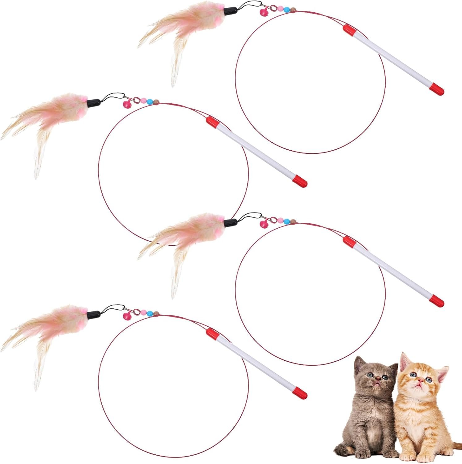 Cat Feather Toy 4PCS Cat Toys for Indoor Cats Interactive Cat-Feather Wand Cats Feather Toys for Bored Indoor-Cat Chase and Exercise