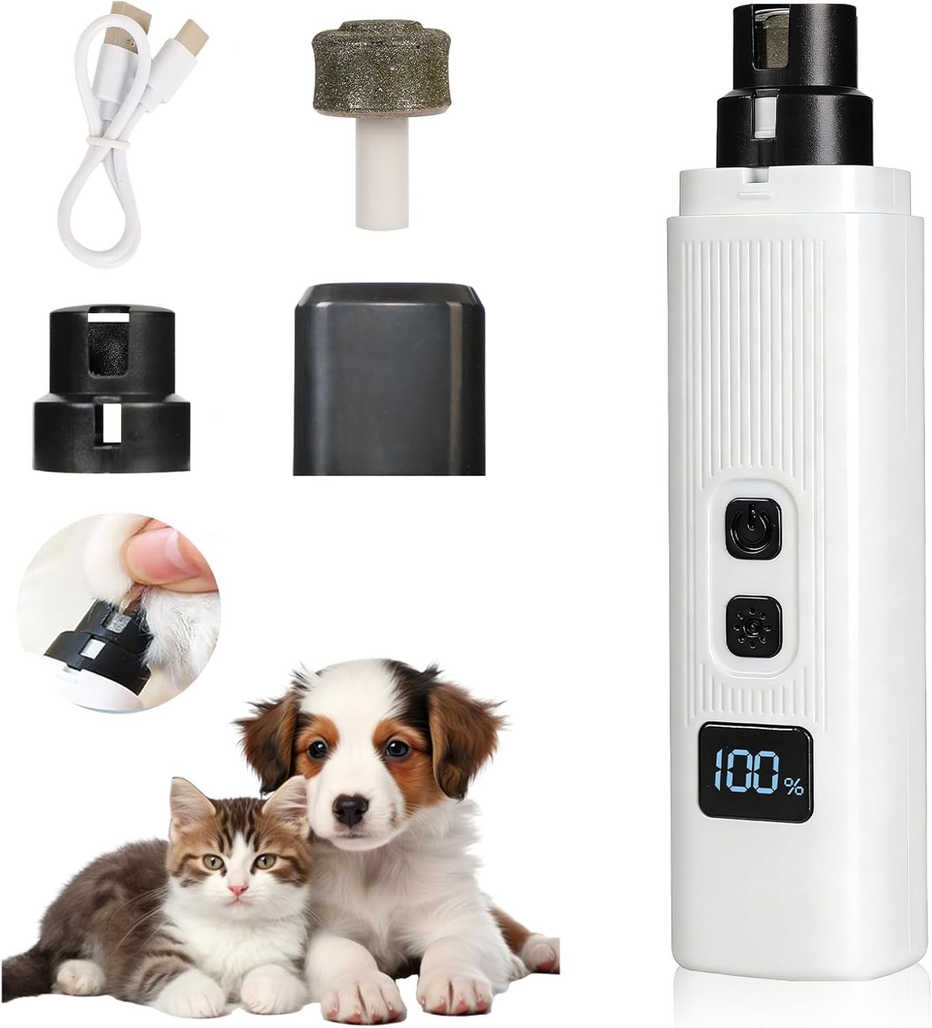 Cat Nail, Upgraded Safe Cut Cat Nail Trimmer, Two Adjustable with 360°Grinding Settings, Low-Vibration Ultra-Quiet Under 40dB, Powerful Enough for All Cats and Dogs (White)