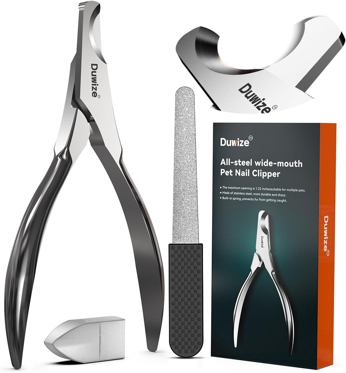Dog Nail Clippers – All Steel Material, 1.22-Inch Large Opening, Built-in Spring, No Fur Pinch, for Medium to Large Dogs and Cats, Professional Pet Nail Trimmers, With Free Nail File (Polished)