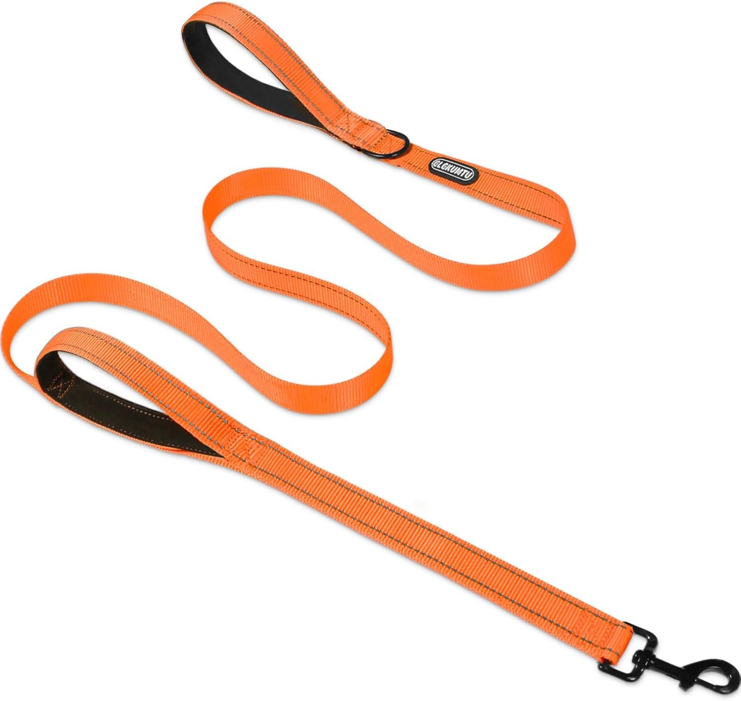 6 FT Heavy Duty Dog Leash with 2 Comfortable Padded Handles, Traffic Handle Extra Control, Highly Reflective Threads Leash for Small/Medium/Large Dogs (Orange)