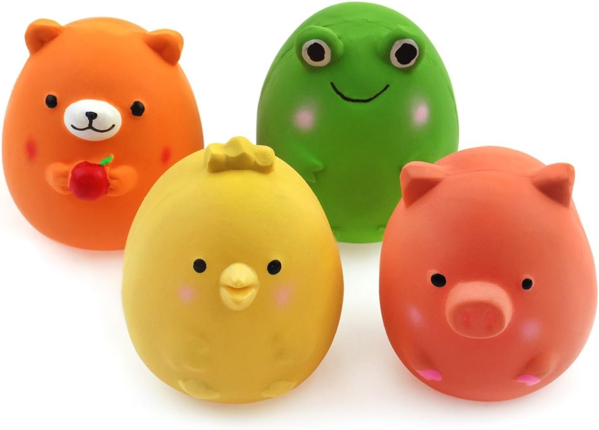 CHIWAVA 4PCS 2.4” Squeak Latex Puppy Toy Funny Animal Sets Pet Interactive Play for Small Dog Assorted Color
