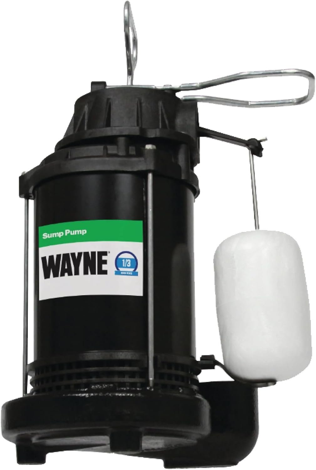 WAYNE CDU790-1/3 HP Submersible Cast Iron and Stainless Steel Sump Pump with Integrated Vertical Float Switch – Up to 4,600 Gallons Per Hour – Heavy Duty Basement Sump Pump, Black