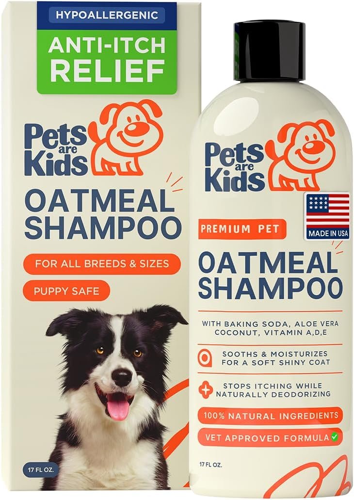 Pets Are Kids Too Oatmeal Dog Shampoo Baking Soda Hypoallergenic Anti Itch Moisturizing Soothing Deodorizing Pet Care Safe Puppy Shampoo Sensitive Skin Cat Shampoo – Coconut Based Cleanser 17 fl oz