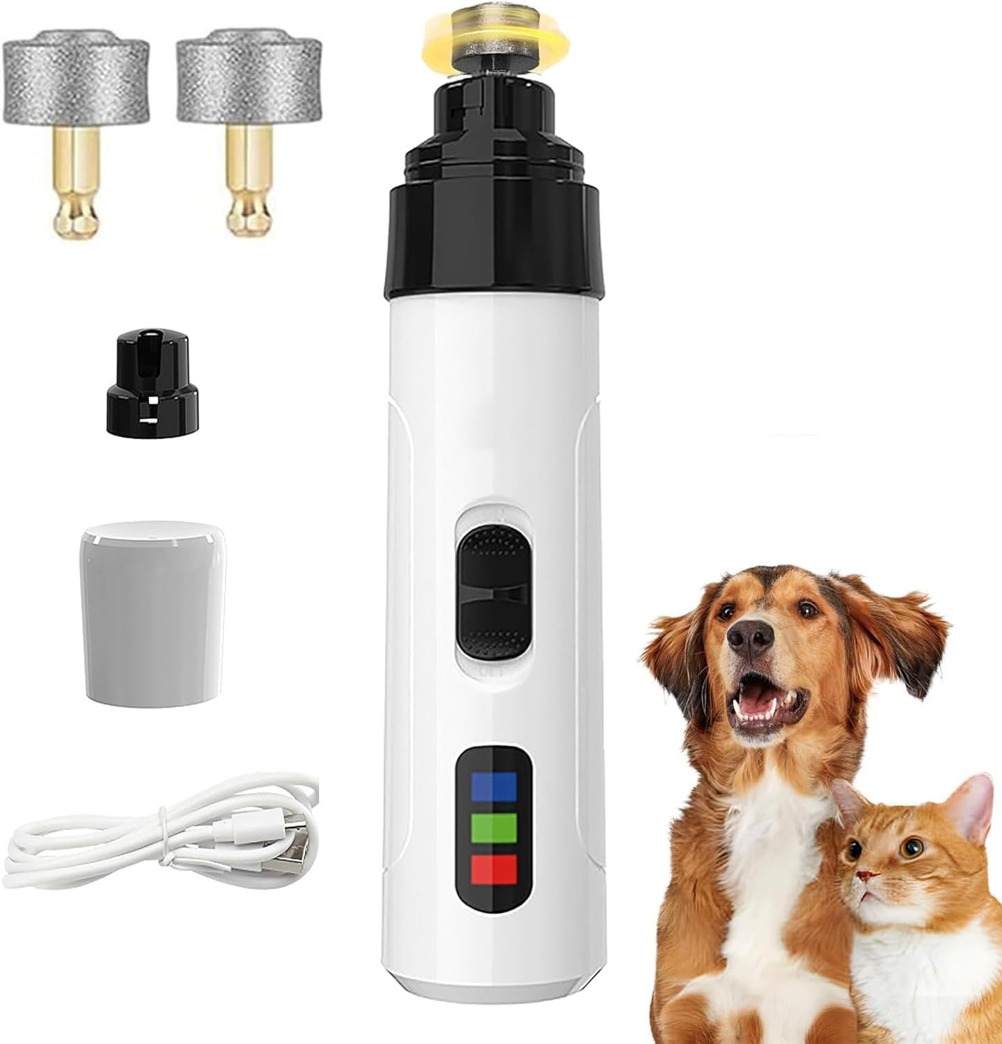 Upgraded Quiet Dog Nail Grinder – 2-Speed Rechargeable Pet Nail Trimmer with 2 Grinding Heads, Painless Grooming Tool for Small Medium Large Dogs & Cats