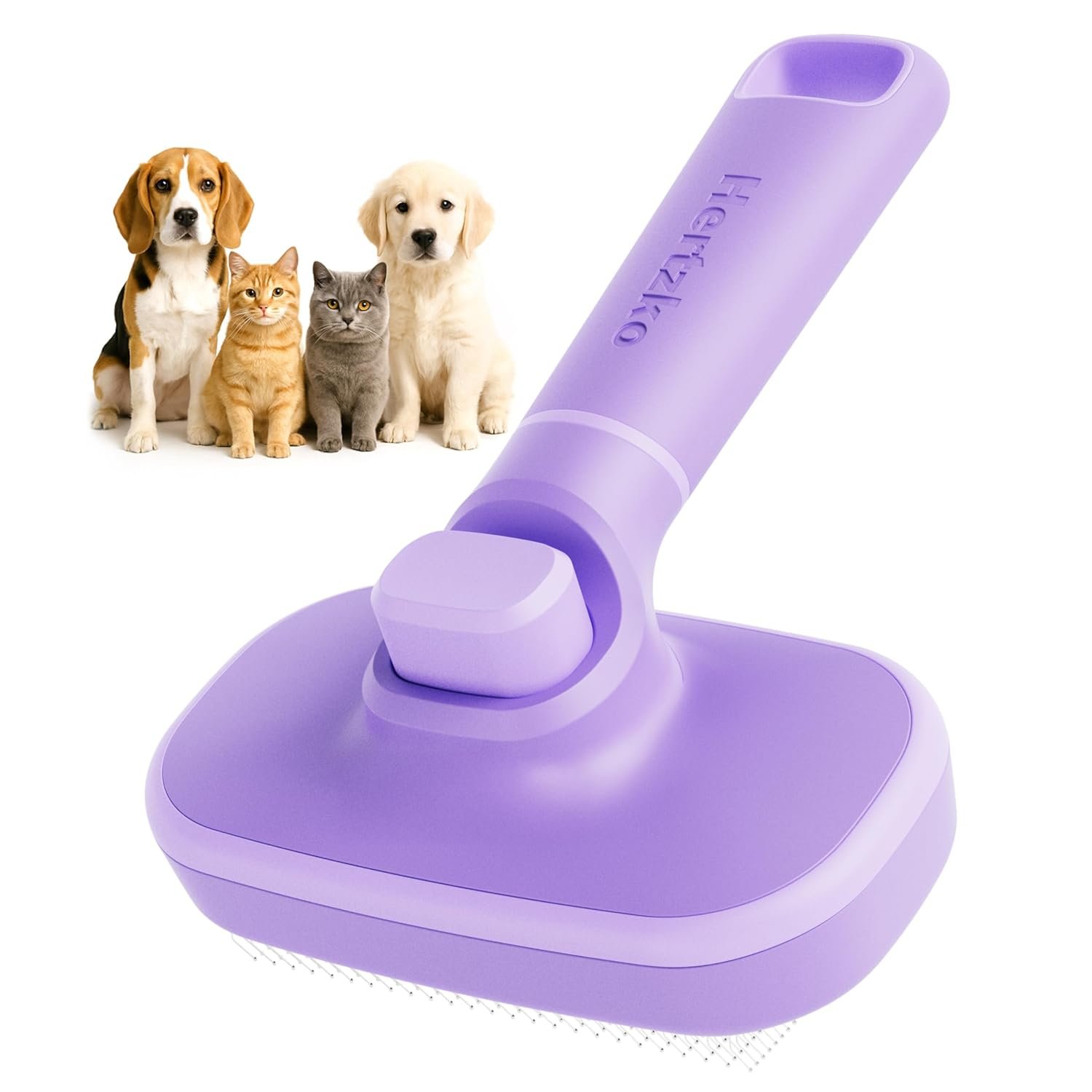Hertzko Self Cleaning Slicker Brush for Dogs and Cats – Pet Hair Brush for Shedding Long and Short Hair – Easy Clean Retractable Bristles – Cat and Dog Grooming Tool – Purple