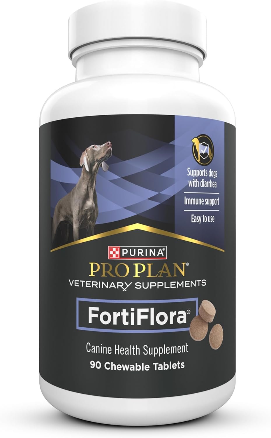 Purina Pro Plan Veterinary Supplements FortiFlora Daily Probiotics for Dogs Chewable Tablets for Digestive Gut Health and Diarrhea – 90 ct. Canister