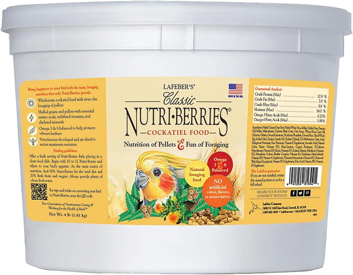 LAFEBER’S Classic Nutri-Berries Pet Bird Food, Made with Non-GMO and Human-Grade Ingredients, for Cockatiels (4 lb)
