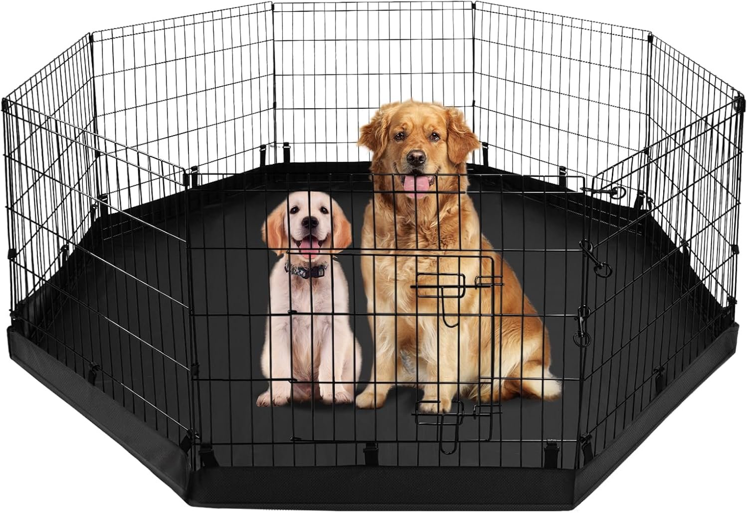 PJYuCien Octagonal Dog Playpen with Bottom Pad – Metal Foldable Exercise Pen, 8 Panels 24″ H x 24″ W Indoor Outdoor Pet Fence Puppy Crate Kennel, Black