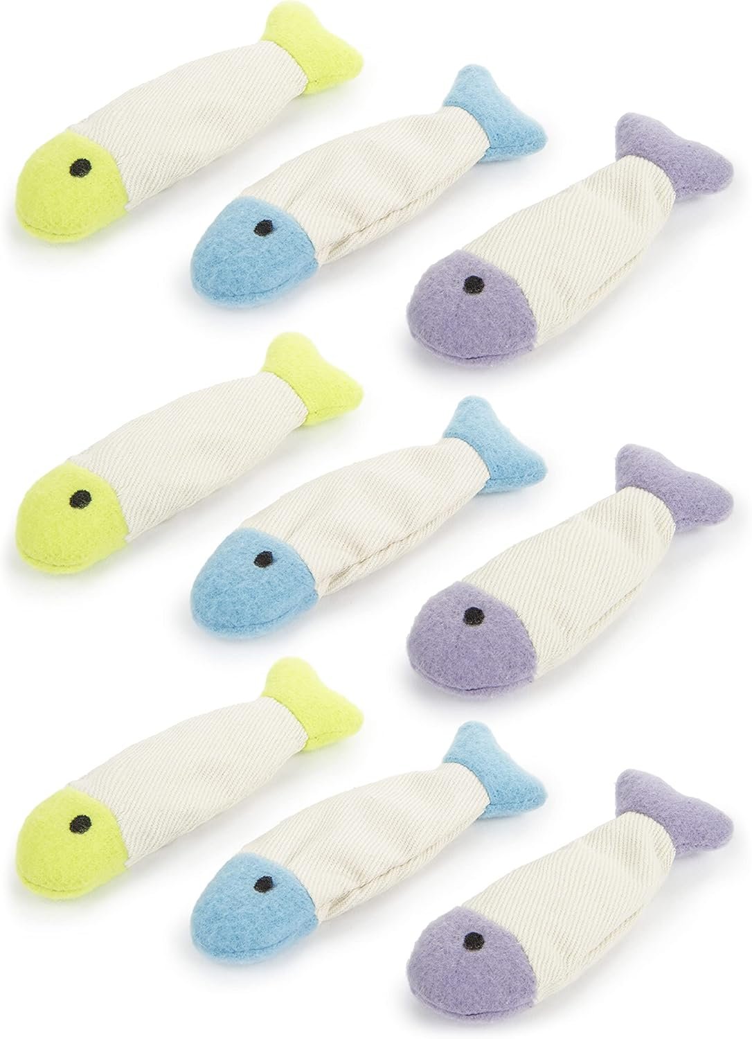 SmartyKat (9 Count) Fish Flop Crinkle Catnip Cat Toys – Multi Color, 9 Count