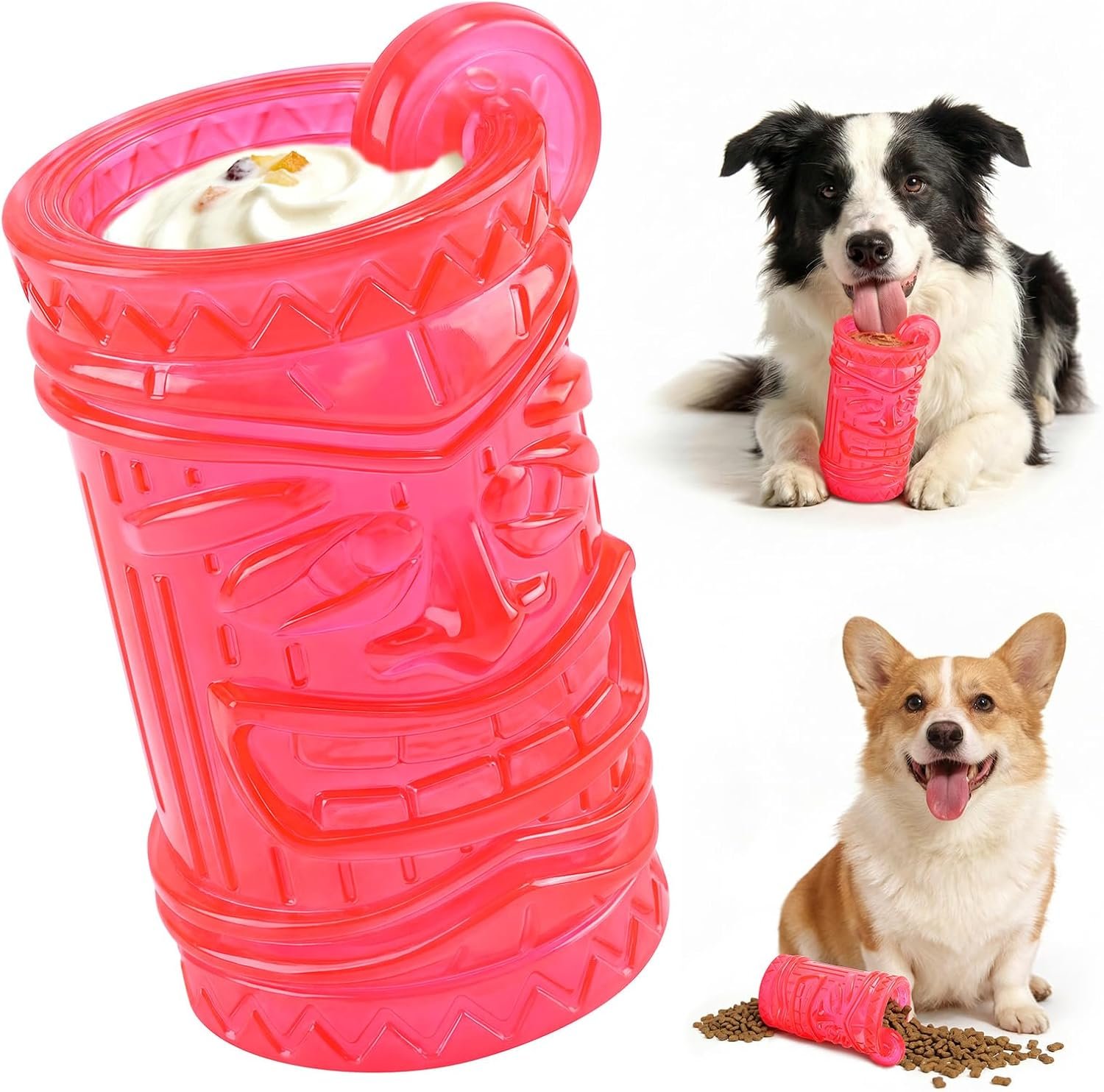 Dog Slow Feeder, Dual Chambers Stuffable Dog Toys, Frozen Treat Enrichment Toy, Treat Dispensing Puzzle Toy for Boredom & Anxiety Relief, Small Medium Large Dogs