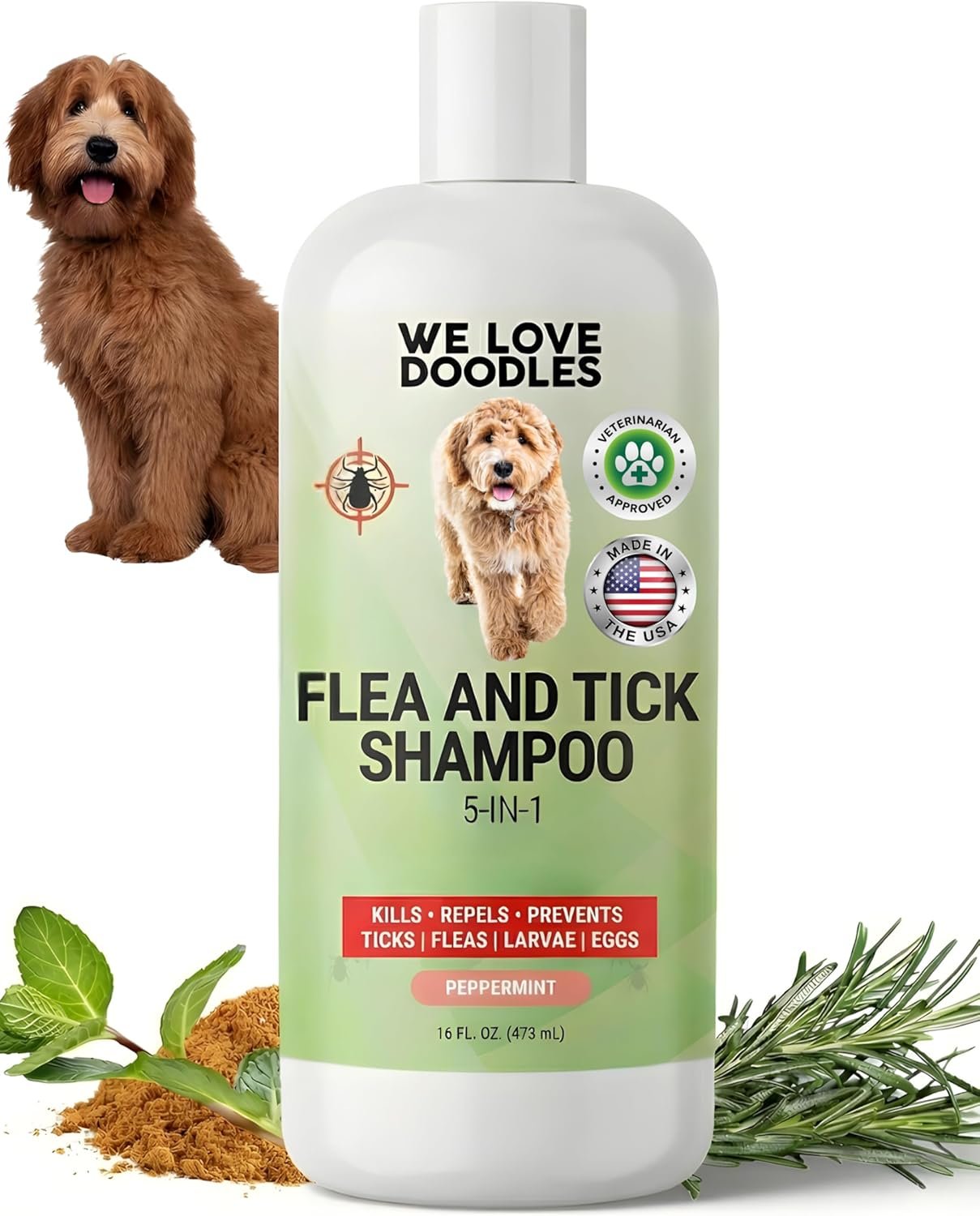 We Love Doodles Flea Shampoo for Dogs – Stops Fleas & Ticks for Dogs, Natural, Safe & Effective Lice Treatment, Soothing Shampoo for Sensitive Skin, Manufactured in USA, 16 oz