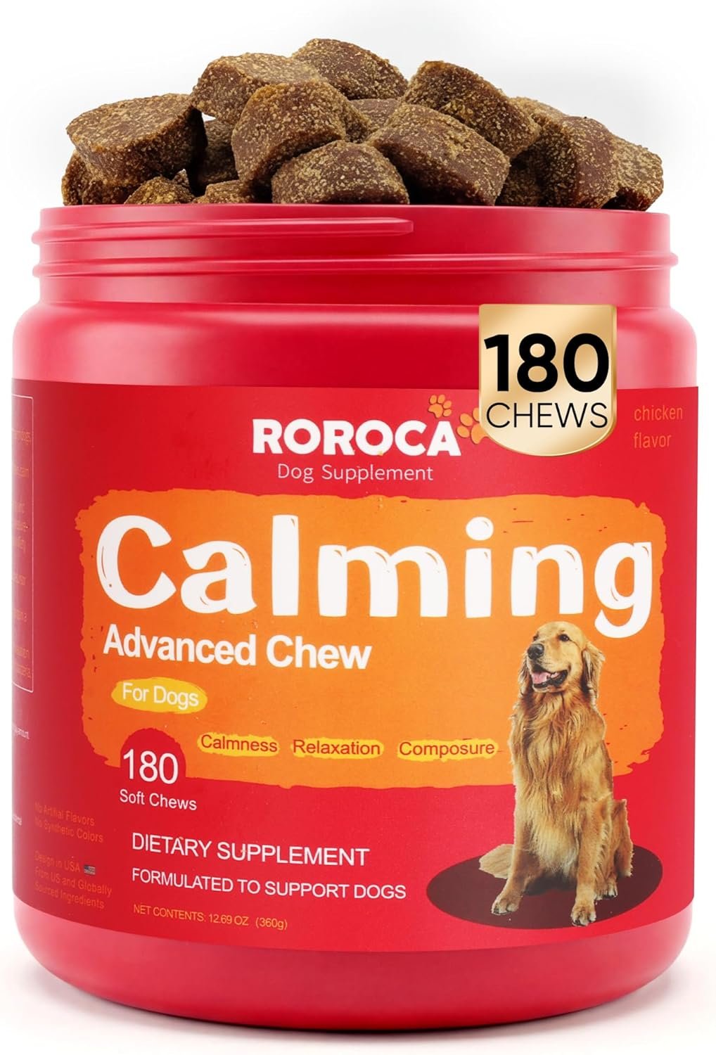 Calming Chews for Dogs – Herbal Formula for Dog Anxiety Relief, Long-Lasting 24-Hour Composure&Relaxation,Melatonin for Dogs, Great Value, USA & Globally Sourced Ingredients180 Count