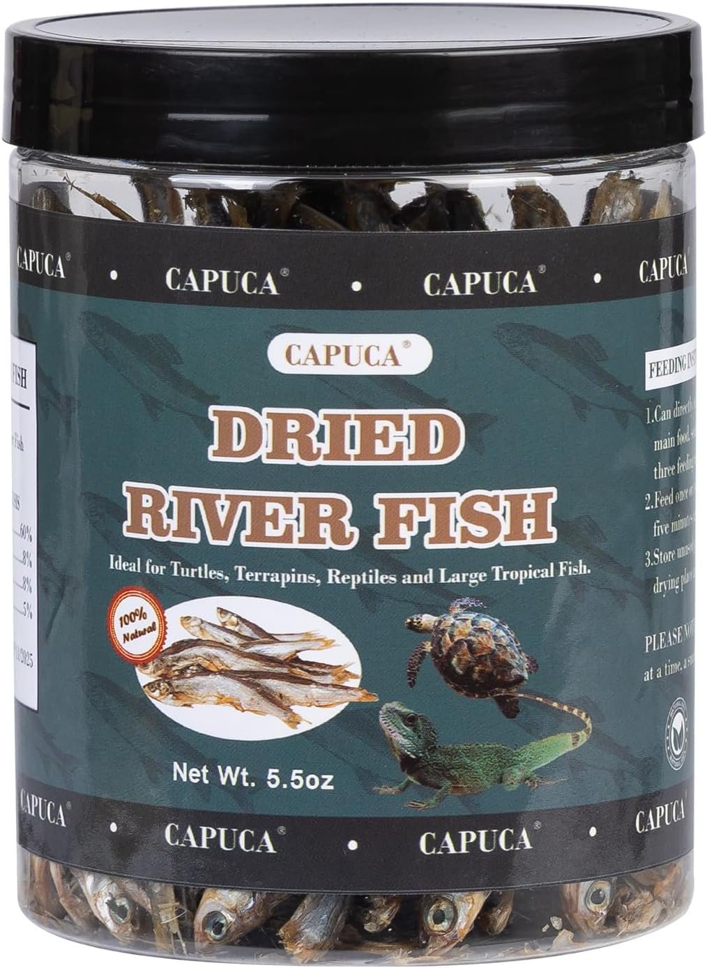 Dried River Fish Minnows – High Protein Natural Food for Turtles, Bearded Dragons, Tropical Fish, Amphibians & Cats (5.5oz)