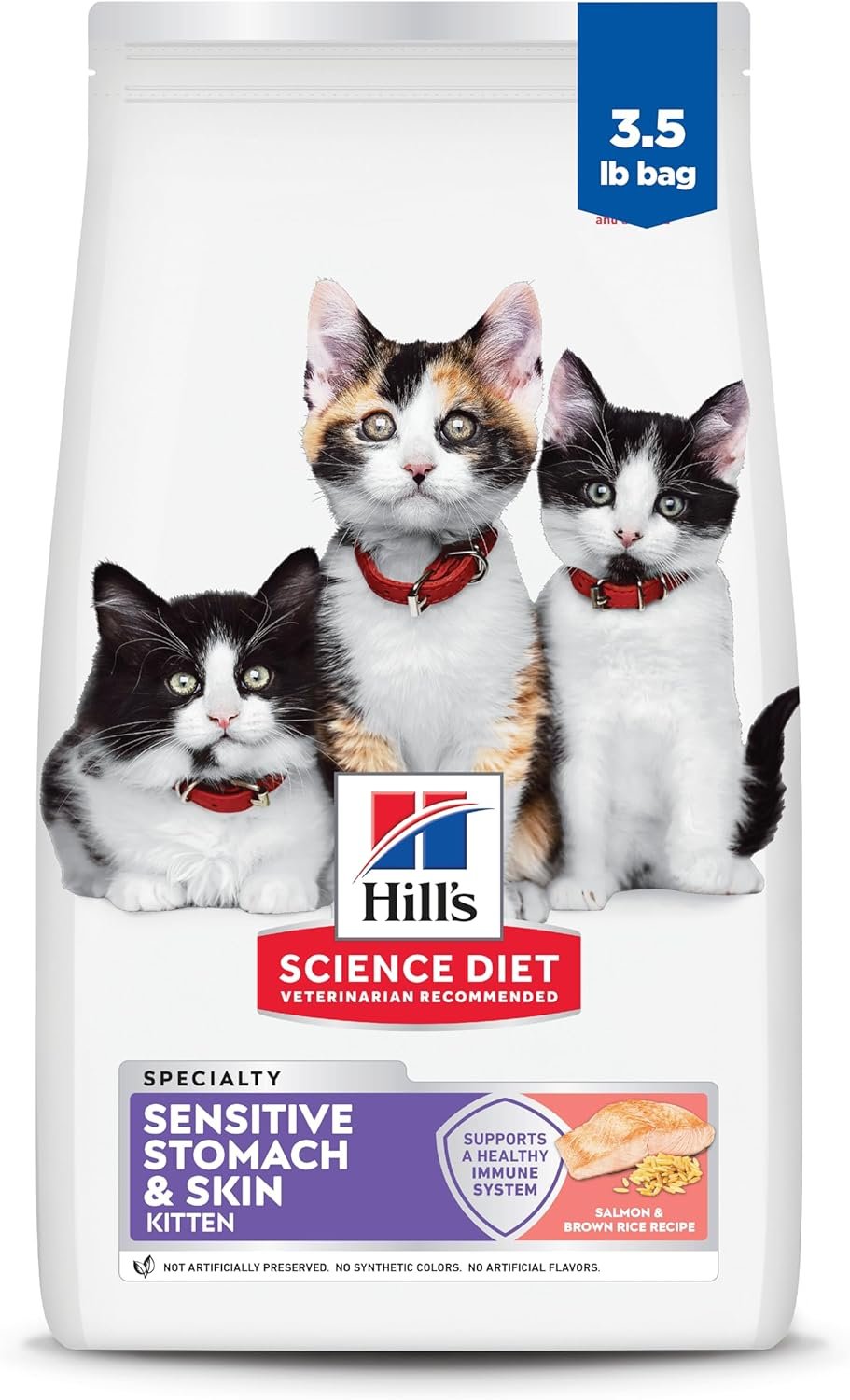 Hill’s Science Diet Kitten Sensitive Stomach & Skin Dry Cat Food, Salmon & Brown Rice, 3.5 lb. Bag