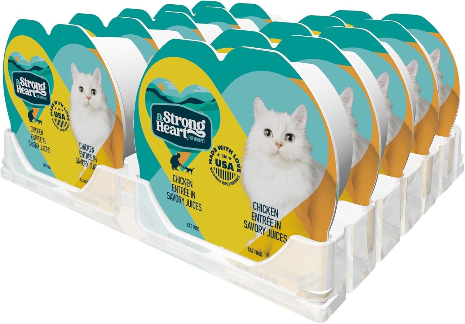 A Strong Heart Split Cup Wet Cat Food, Chicken Entree – 2.6 oz Split Cups, 20 Servings (Pack of 10), Made in The USA with Real Chicken