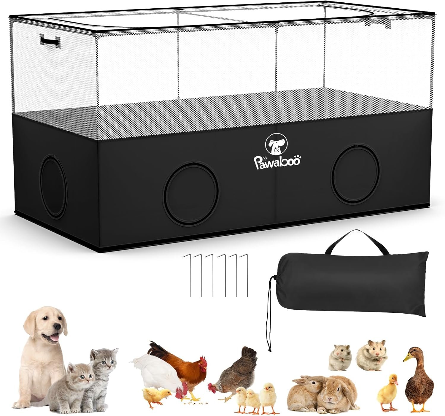 Pawaboo Small Animal Playpen, Foldable Pet Playpen Cage Tent for Puppy Kitten Guinea Pig Rabbit Chicken Hamster Indoor Outdoor Use, Pet Fence with Breathable Mesh Wall and Bottom, Black