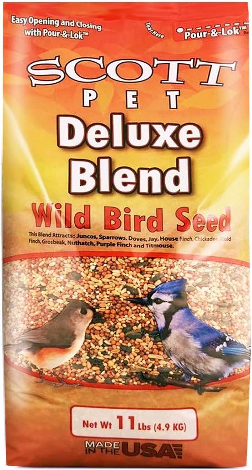 Scott Pet Wild Bird Seed, Deluxe Blend, 11 lbs Bag, No Dust, No Corn Mix, Feed, Great for All Feeder Types, Food for Outside Wild Birds