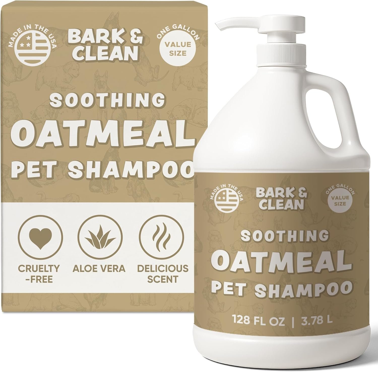 Oatmeal Dog Shampoo for Itchy Dry Skin, 1 Gallon with Pump – Hypoallergenic Anti-Itch Allergy & Sensitive Relief, Smelly Dogs, Aloe Vera Coconut Oil, Sulfate and Paraben Free, Made in USA Bark & Clean