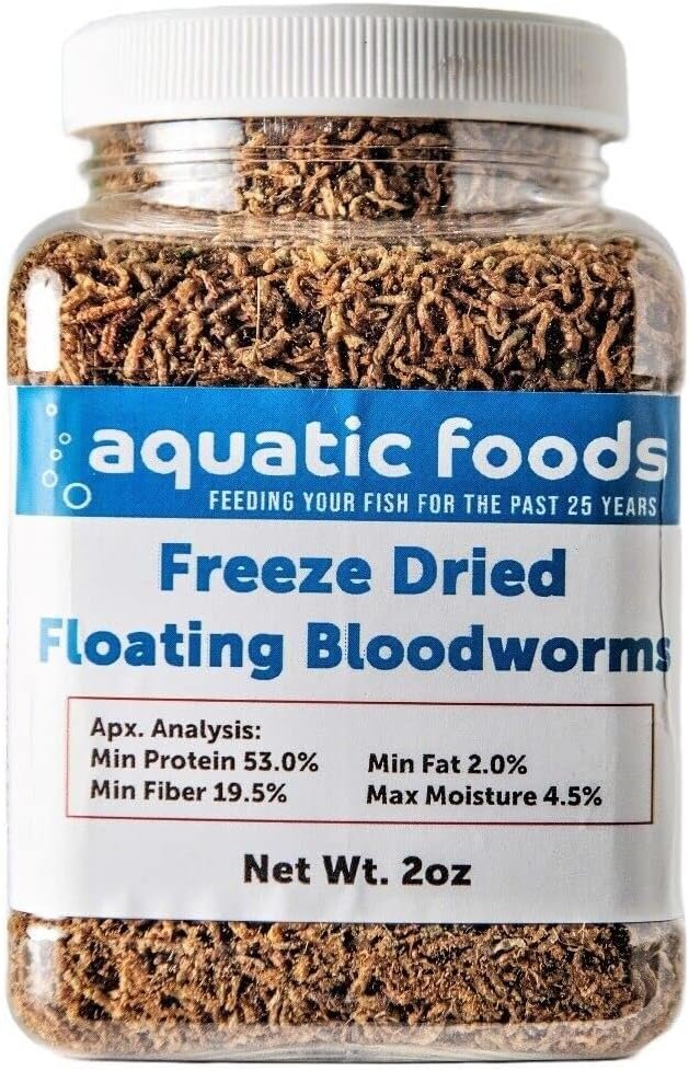 Bloodworms, Grade A Freeze Dried Bloodworms for All Tropical Fish, Cichlids, Discus, Tetras, Goldfish, Bettas, Angel Fish, Marine Fish… 2oz Small Jar