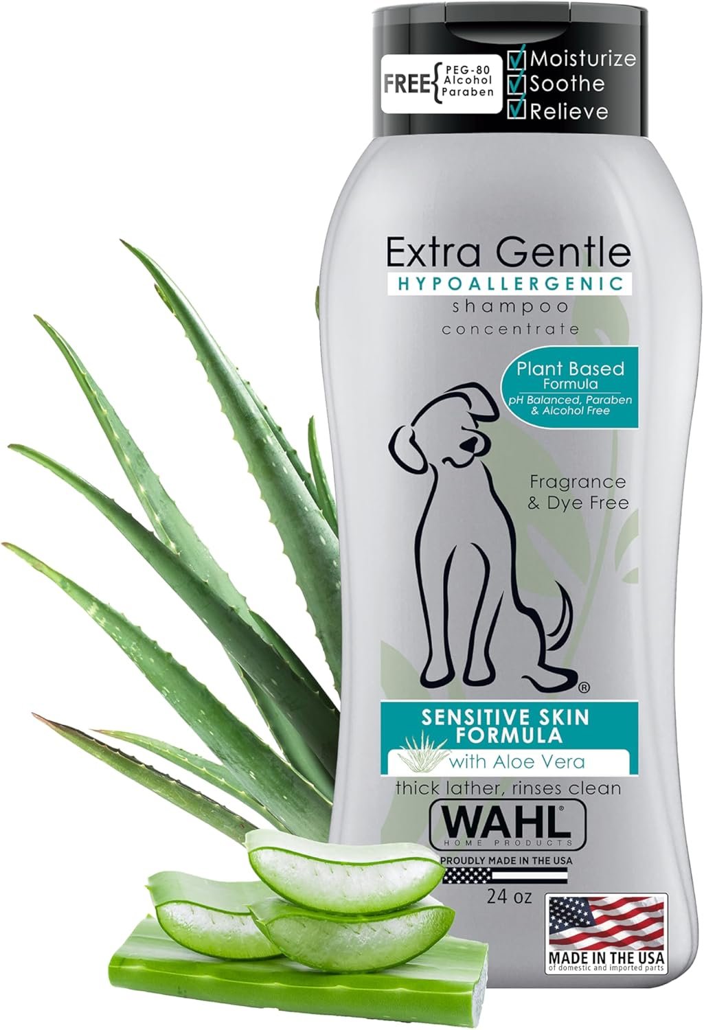 Wahl USA Extra Gentle Hypoallergenic Dog Shampoo – Plant Based for Sensitive Skin – pH Balanced, Alcohol Free, Paraben Free, PEG-80 Free Formula – Fragrance and Dye Free, 24 Oz – Model 3025811