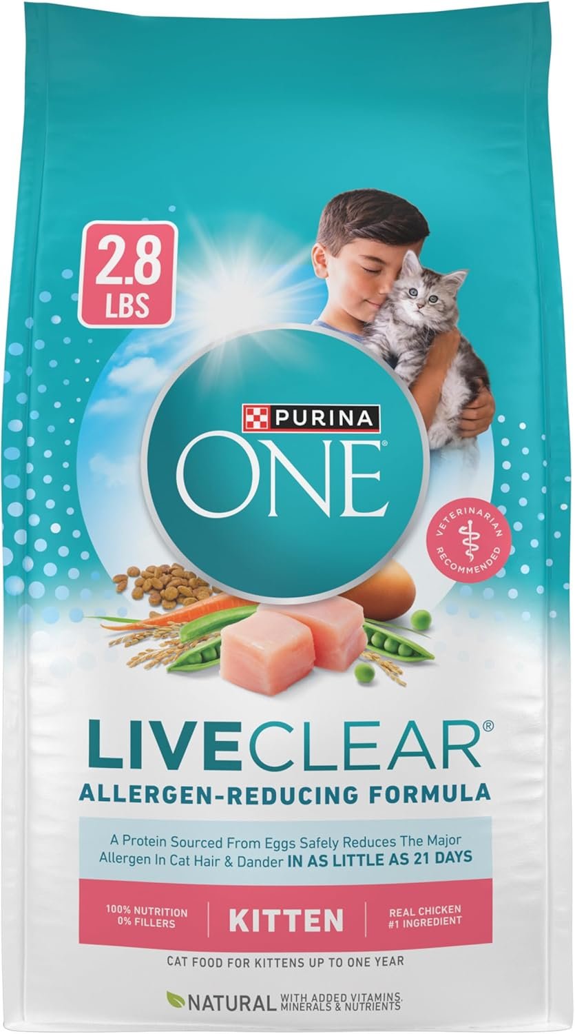 Purine ONE LiveClear Allergen-Reducing Dry Kitten Food Formula with Real Chicken As The Number One Ingredient – 2.8 lb. Bag