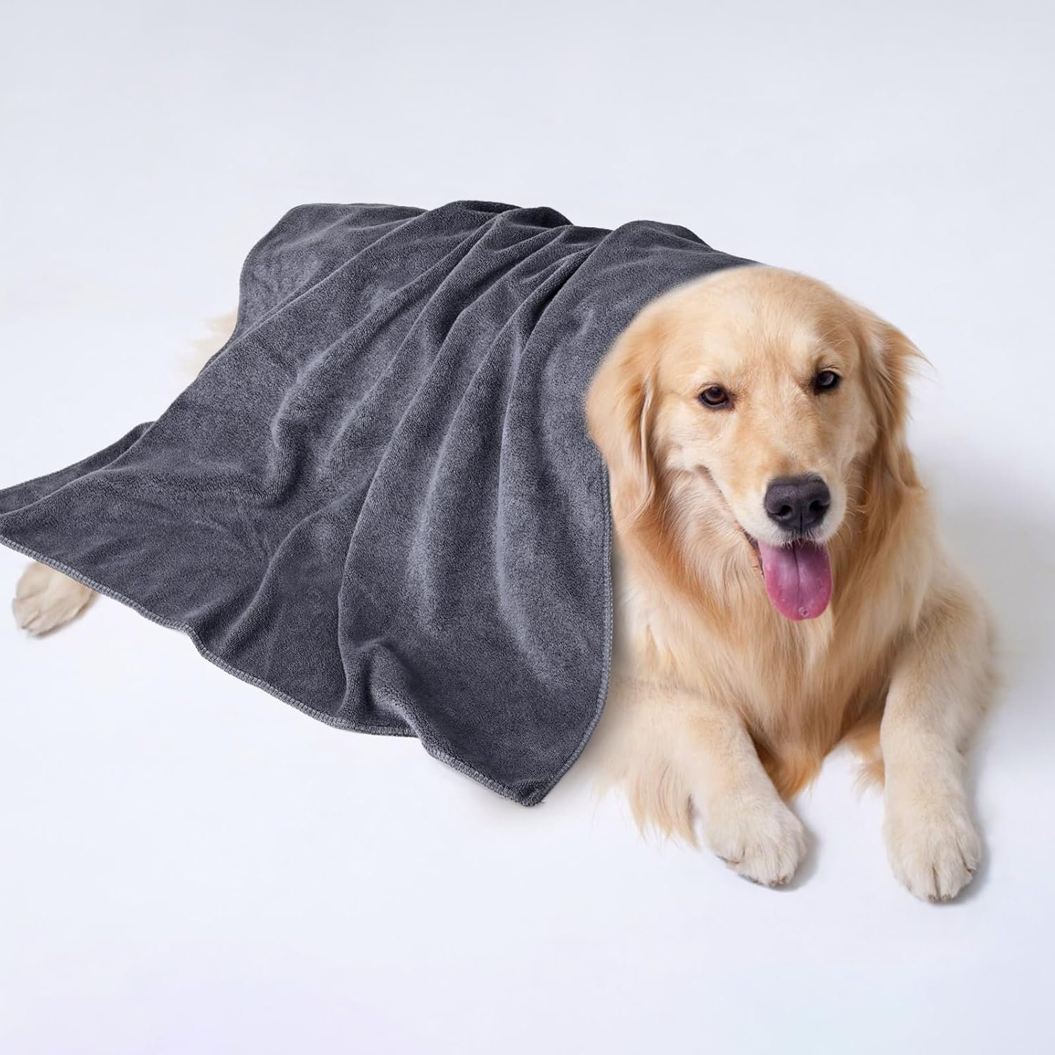 Pet Grooming Towel, Microfiber Absorbent Towels with Embroidered Paw for Dogs Cats Bathing, Gray, 41.3 x 23.6 Inch