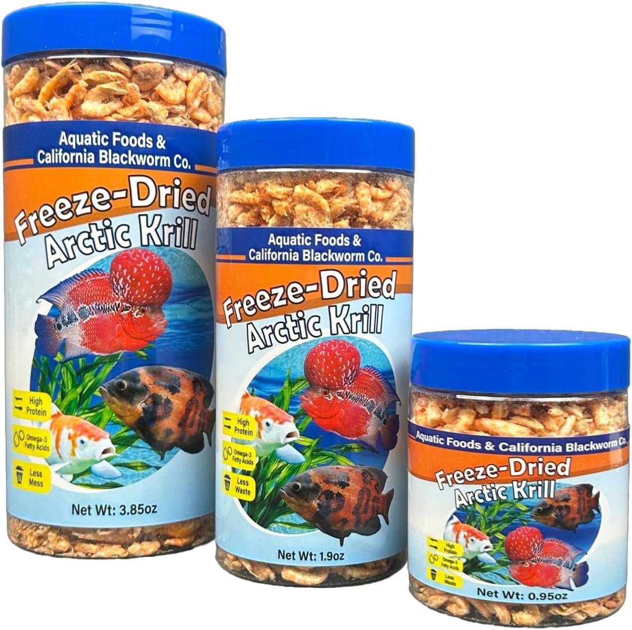 Arctic Krill, Freeze Dried Krill, High in Natural Color Enhancing for Large Cichlids, Tropical Fish, Koi, Turtles, 12-Type Pellet Mix & 4-Type Wafer Mix Included 0.95oz Canister