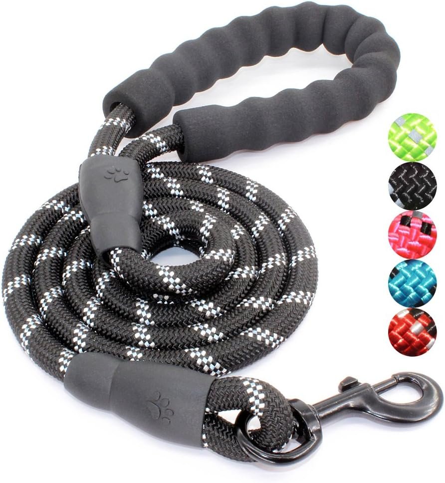 BAAPET 2/4/5/6 FT Dog Leash with Comfortable Padded Handle and Highly Reflective Threads for Small Medium and Large Dogs (5FT-1/2”, Black)