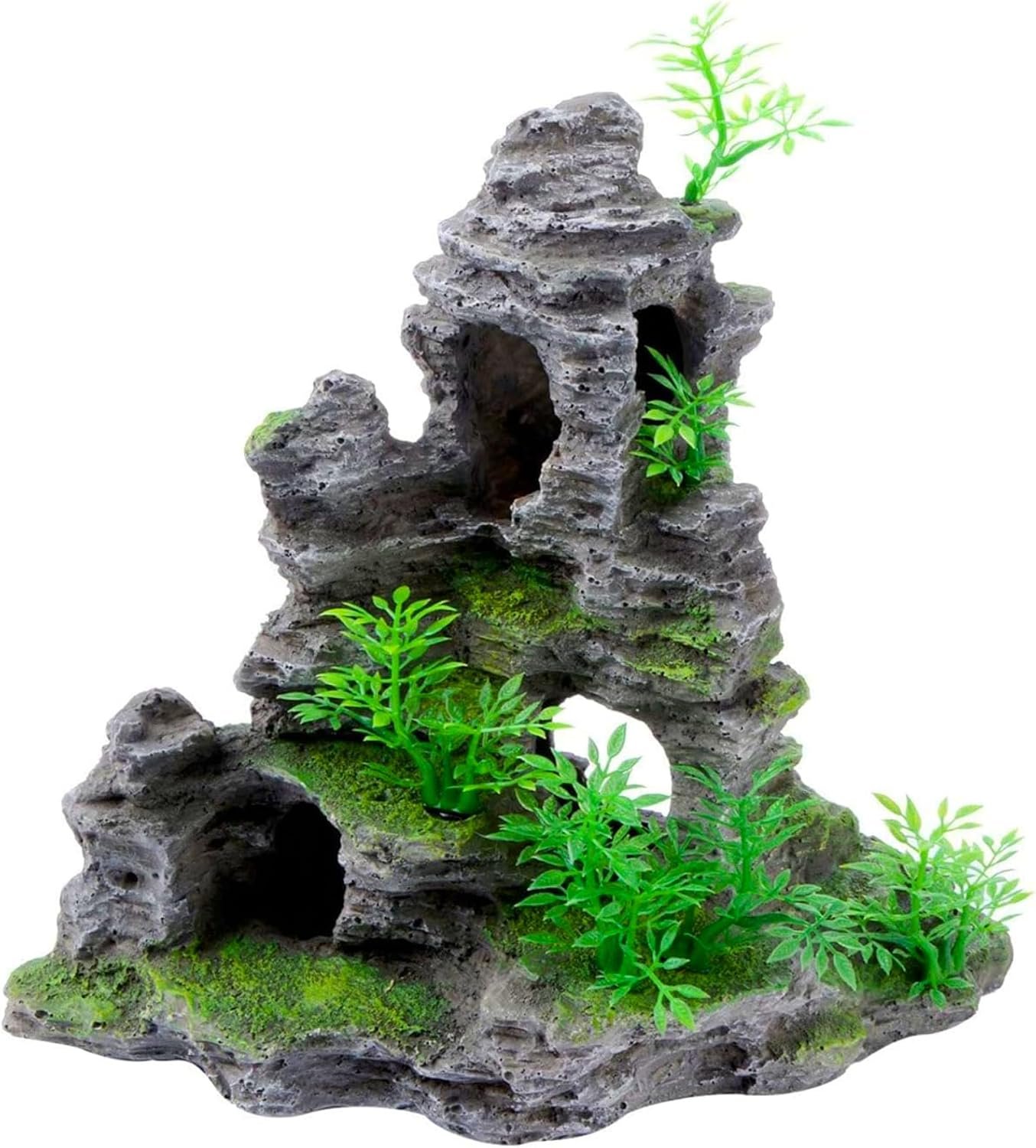 Saim Aquarium Mountain View Stone Ornament, Artificial Mountain Hill View Stone Rock Cave Aquarium Decorations Fish Tank Decor for Betta Cichlids Hideaway Cave, Hermit Crab Hideout – Large
