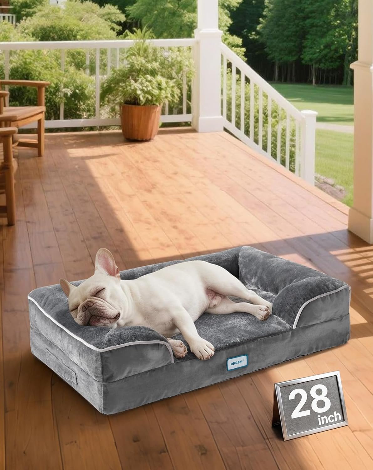 OhGeni Orthopedic Dog Bed Couch Cat Sofa for Medium Sized Pets with Memory Foam, Machine-Washable Waterproof Removable Cover, Soft Comfortable Fabric, 28-inch (Gray)