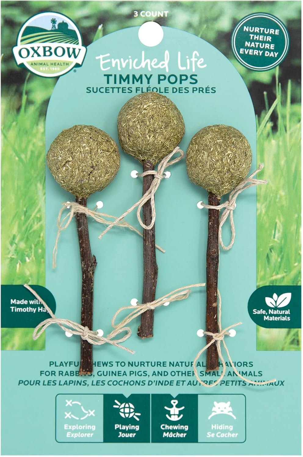 Oxbow Enriched Life Timmy Pops, Rabbit Toys, Guinea Pig Toys, Enrichment for Bunny, Guinea Pig, Hamster, Rabbit, Chinchilla, Timothy Hay, Chinchilla Cage Accessories, Small Pet Accessories for Cage