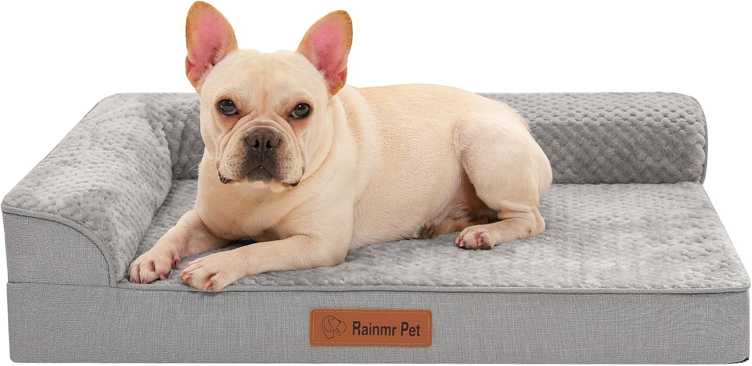 Rainmr Orthopedic Dog Bed for Small and Medium Dogs, Memory Foam Pet Bed with Washable Removable Cover, Nonskid Bottom, Waterproof, for Indoor, Outdoor, Crate ＆ Car Use, 30x20x6 Inches, Light Grey