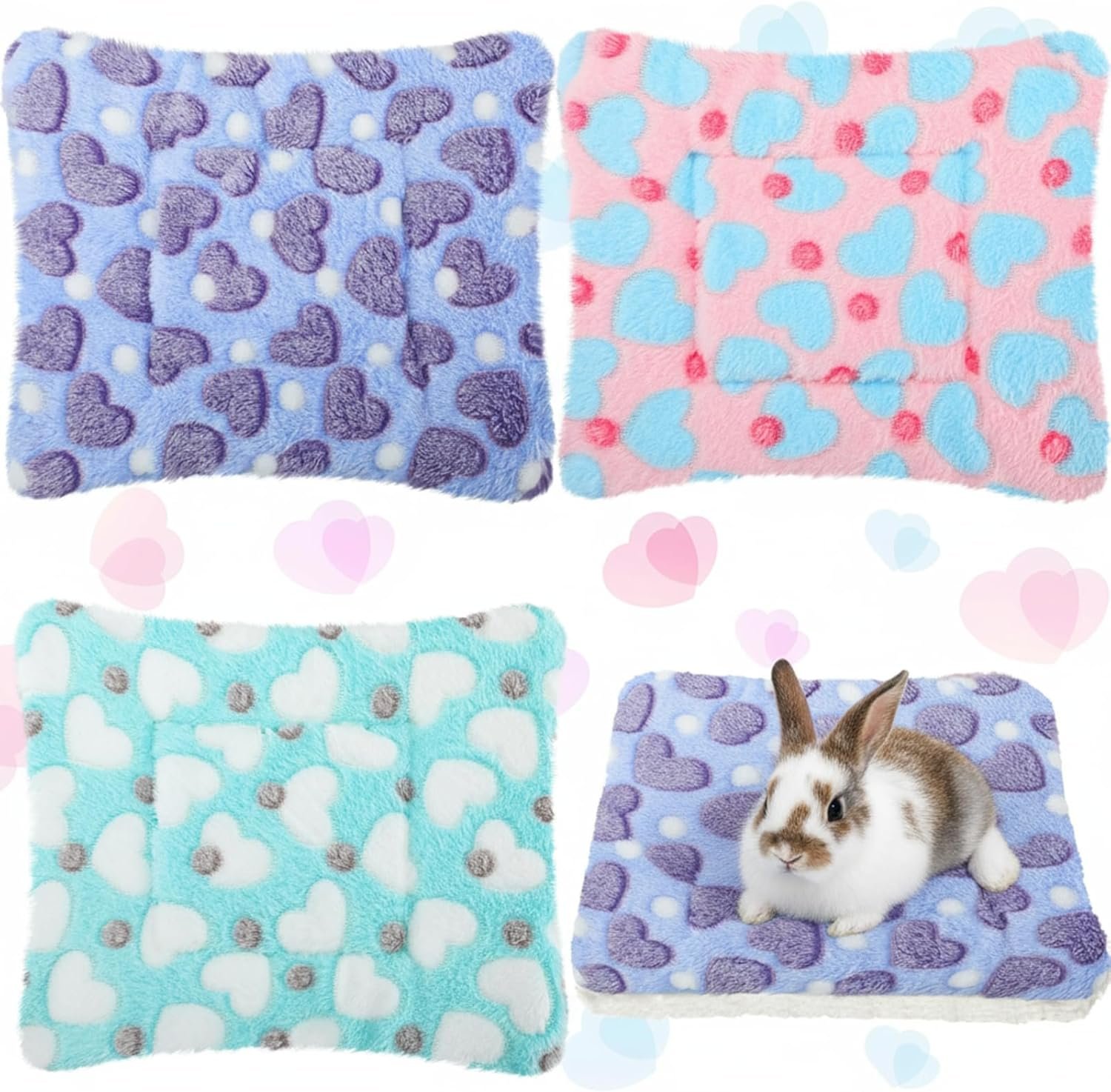 Jetec 3 Pcs Bunny Guinea Pig Beds Soft Bunny Mats Warm Guinea Pig Mat Small Animal Bed Pads Fleece Sleeping Pads for Indoor Rabbit Hamster Squirrel Hedgehog Chinchilla(Fleece,Heart,Purple)